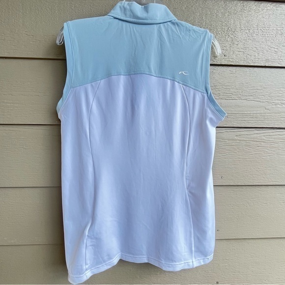 KJUS Women Top Blue White‎ 40 L Sport Fit UPF 50+ Polo Sleeveless 38” Bust Golf - Picture 6 of 11